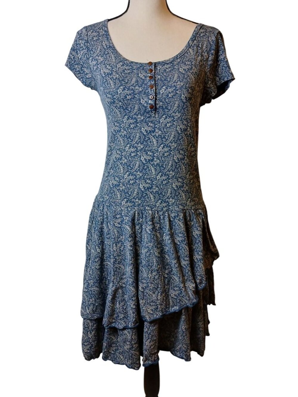 LRL Lauren Jeans Co Womens Small Paisley Ruffle Dress Cowgirl Rodeo Cotton #L-17